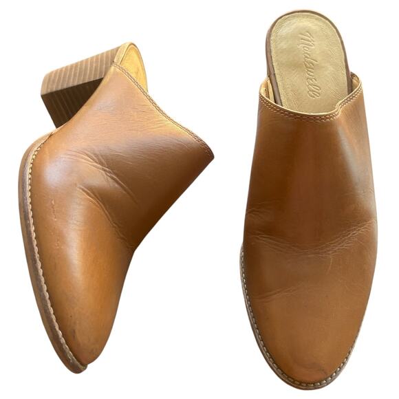 Madewell Cognac Brown Harper Leather Slip On Heeled Mules - Picture 3 of 12